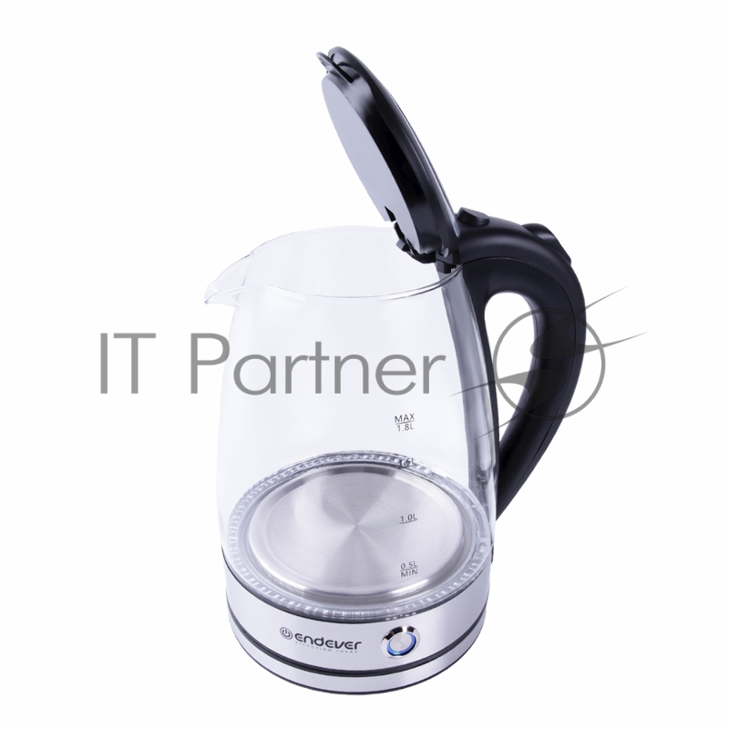 Чайник электрический Endever Skyline KR-345G, стальной/черный, мощность 2200 Вт, емкость 1,8 л, сталь/стекло, скрытый нагр.элем , 12 шт/уп.