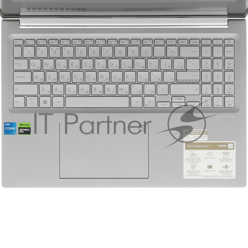Ноутбук ASUS Vivobook 16X K3605ZF-RP683 Intel Core i5 12500H 2500MHz/16/1920x1200/16GB/512GB SSD/NVIDIA GeForce RTX 2050 4GB/Wi-Fi/Bluetooth/Без ОС (90NB11E2-M00X80) Silver