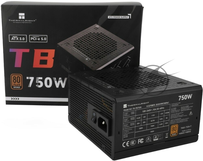 Блок питания Thermalright TR-TB750S, 750W 80+ Bronze (ATX, 3, PCIe 5.0, Non-modular, 1x24(20+4)pin 550mm, 1xCPU*2 8(4+4)pin 600+150mm, 1xPCIe*2 8(6+2)pin 500+150mm, 1x12VHPWR PCIe 5.0 12+4pin 600mm, 1xSATA*3+MOLEX4pin*1 400+150+150+150mm, 1xSATA*2+MO