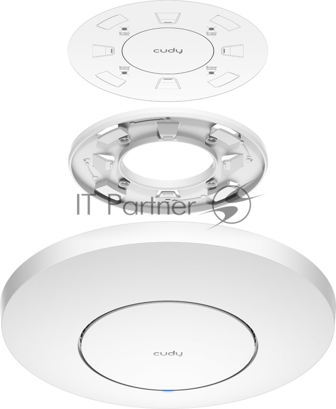 Точка доступа CUDY AC1200 Dual Band Gigabit Ceiling Mount Access Point, MT7621DAN+MT7613B+MT7603E, 867Mbps at 5GHz + 300Mbps at 2.4GHz, 1 x GbE RJ45 Port, Support 12V DC or 802.3af PoE or Passive PoE, Internal Antennas, 48V passive PoE adapter includ