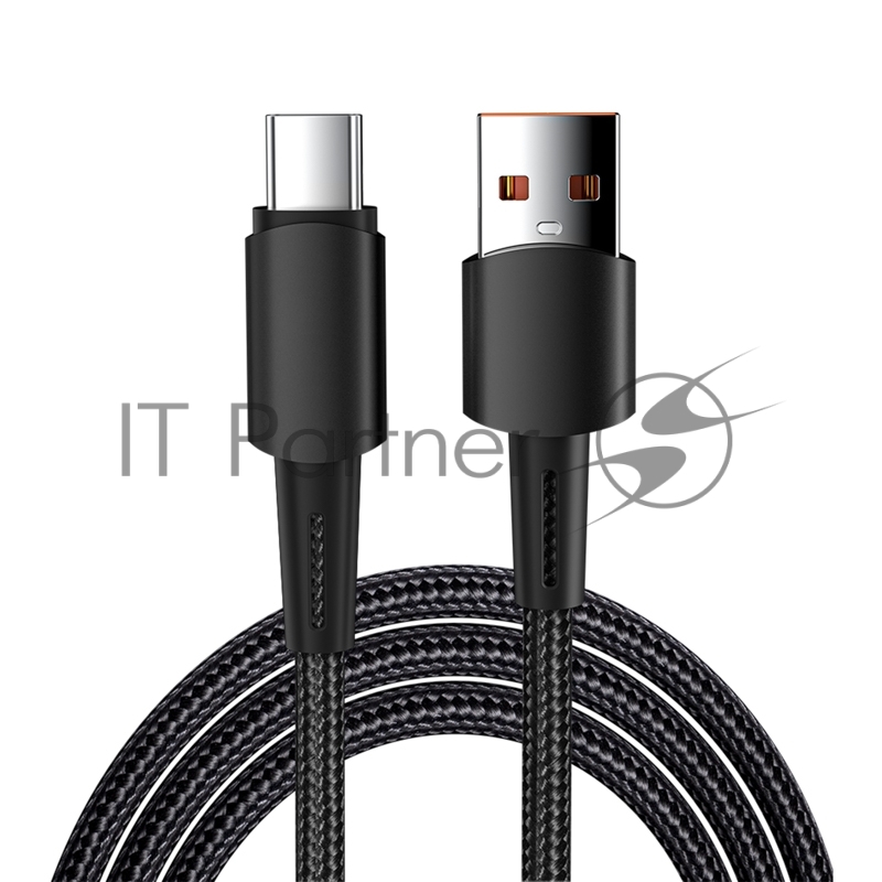 Кабель USB-A – Type-C, 6А, 120Вт, 1м, в черной нейлоновой оплетке REXANT