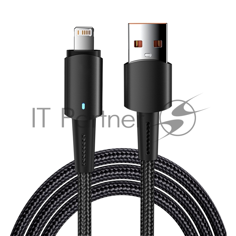 Кабель USB-A – Lightning для Apple, 2,4А, 1м, в черной нейлоновой оплетке, со световой индикацией REXANT