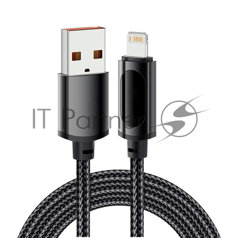 Кабель USB-A – Lightning для Apple, 2,4А, 1м, в черной нейлоновой оплетке, c LED дисплеем REXANT