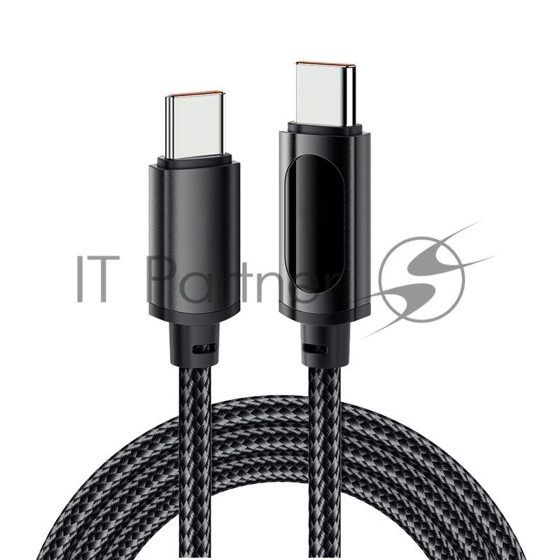 Кабель Type-C – Type-С, 5A, 100Вт, 1м, в черной нейлоновой оплетке, с LED дисплеем REXANT