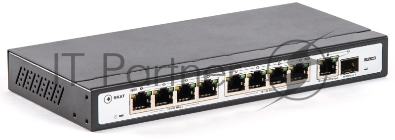 Коммутатор PoE Plus SKAT PoE-8E-1G-1S, мощность 120Вт, порты: 8-Ethernet, 1-Uplink, 1-SFP SKAT PoE-8E-1G-1S PoE Plus switch, power 120W, ports: 8-Ethernet, 1-Uplink, 1-SFP