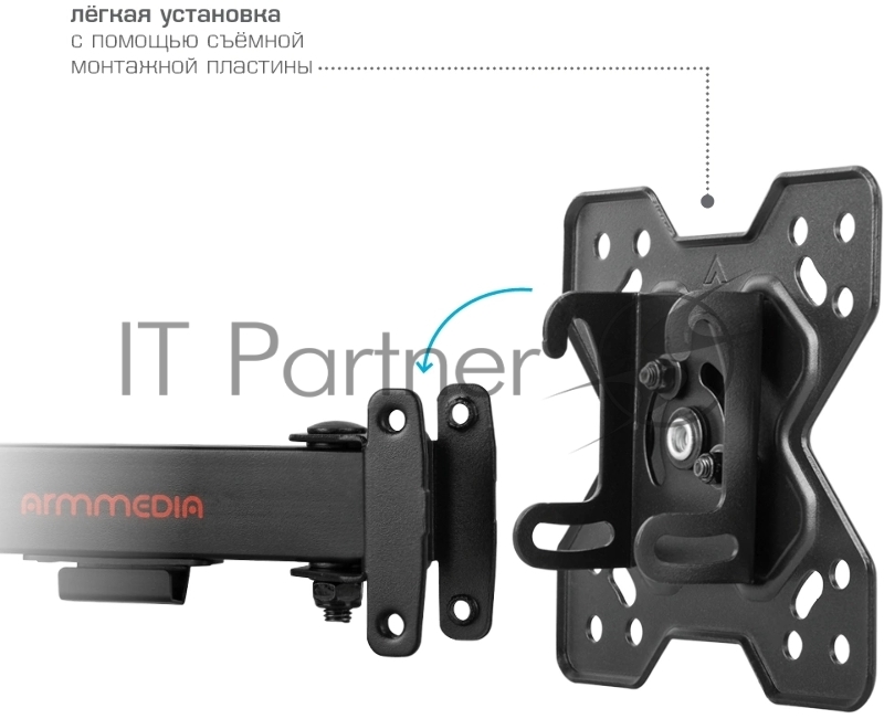 Кронштейн Arm media MARS-6 black, 10 шт/уп. Кр. стал. наст. для TV 10-32, max 25 кг, 5 ст св., нак. +5°-15°, пов. ±90° от ст. 62-270 мм. max VESA 100x100 мм.