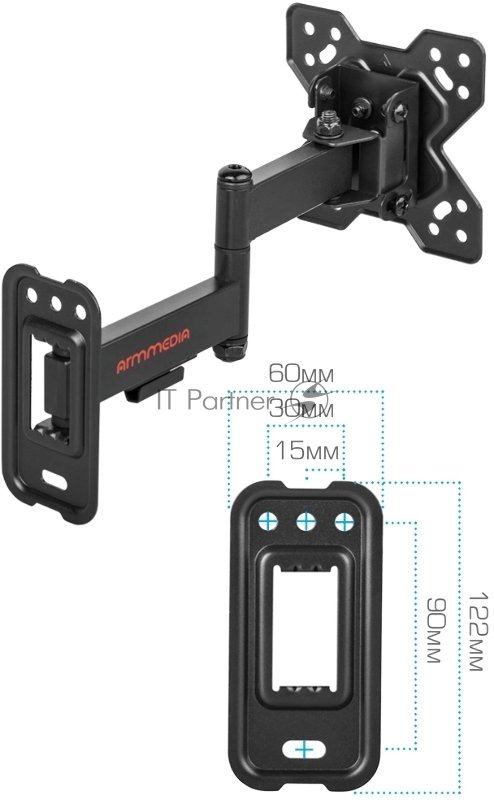 Кронштейн Arm media MARS-6 black, 10 шт/уп. Кр. стал. наст. для TV 10-32, max 25 кг, 5 ст св., нак. +5°-15°, пов. ±90° от ст. 62-270 мм. max VESA 100x100 мм.