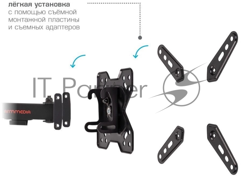 Кронштейн Arm media MARS-8 black, 8 шт/уп. Кр. стал. наст. для TV 20-43, max 25 кг, 4 ст св., нак. +5°-15°, пов. ±90° от ст. 66-370 мм. max VESA 200x200 мм.