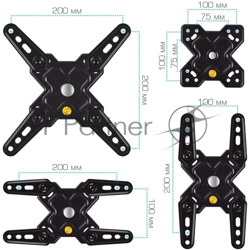Кронштейн Arm media MARS-8 black, 8 шт/уп. Кр. стал. наст. для TV 20-43, max 25 кг, 4 ст св., нак. +5°-15°, пов. ±90° от ст. 66-370 мм. max VESA 200x200 мм.