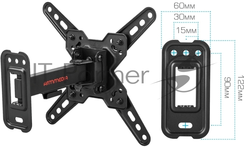 Кронштейн Arm media MARS-7 black, 15 шт/уп. Кр. стал. наст. для TV 20-43, max 25 кг, 5 ст св., нак. +5°-15°, пов. ±60° от ст. 66-198 мм. max VESA 200x200 мм.