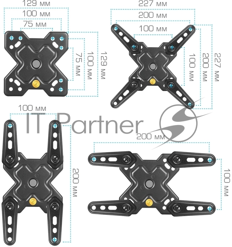 Кронштейн Arm media MARS-7 black, 15 шт/уп. Кр. стал. наст. для TV 20-43, max 25 кг, 5 ст св., нак. +5°-15°, пов. ±60° от ст. 66-198 мм. max VESA 200x200 мм.