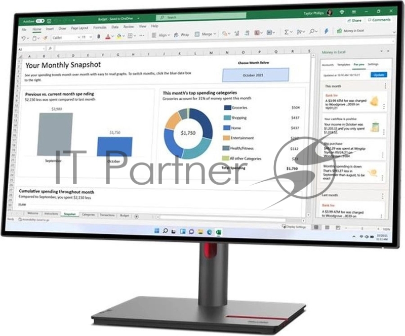 Монитор Lenovo 27 ThinkVision P27h-30 черный IPS LED 6ms 16:9 DVI HDMI матовая HAS Piv 1000:1 350cd 178гр/178гр 2560x1440 60Hz DP 2K USB 7кг