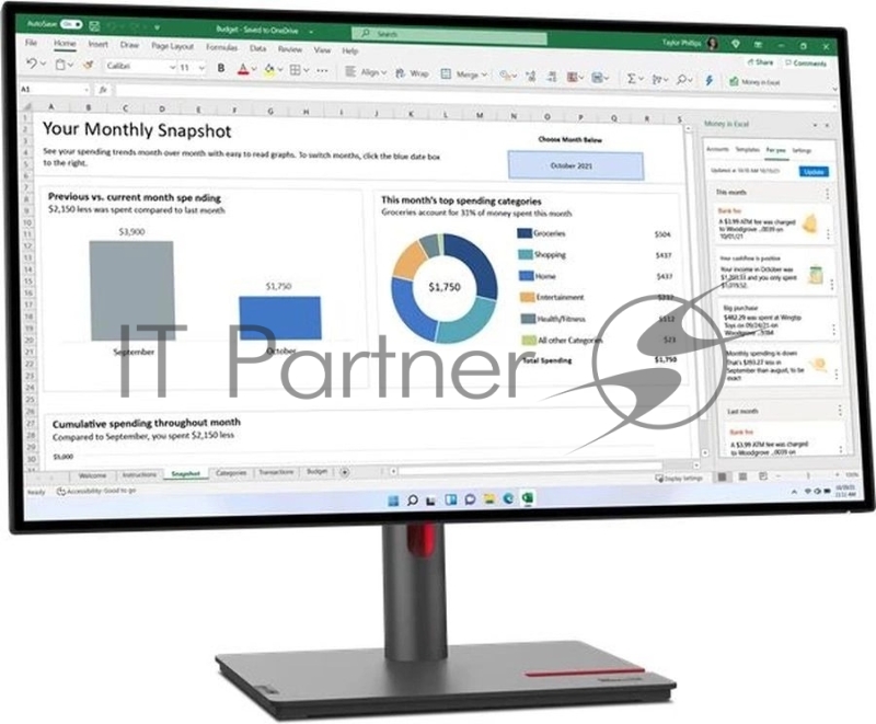 Монитор Lenovo 27 ThinkVision P27h-30 черный IPS LED 6ms 16:9 DVI HDMI матовая HAS Piv 1000:1 350cd 178гр/178гр 2560x1440 60Hz DP 2K USB 7кг