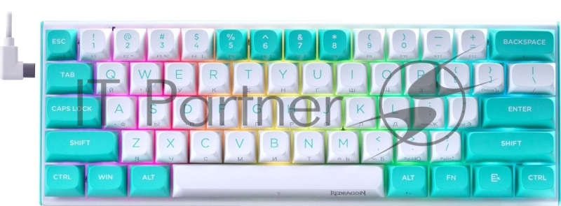 Игровая клавиатура REDRAGON FIDD бело-голубаая (USB, Redragon + magnetic, 61 кл., RGB подсветка)