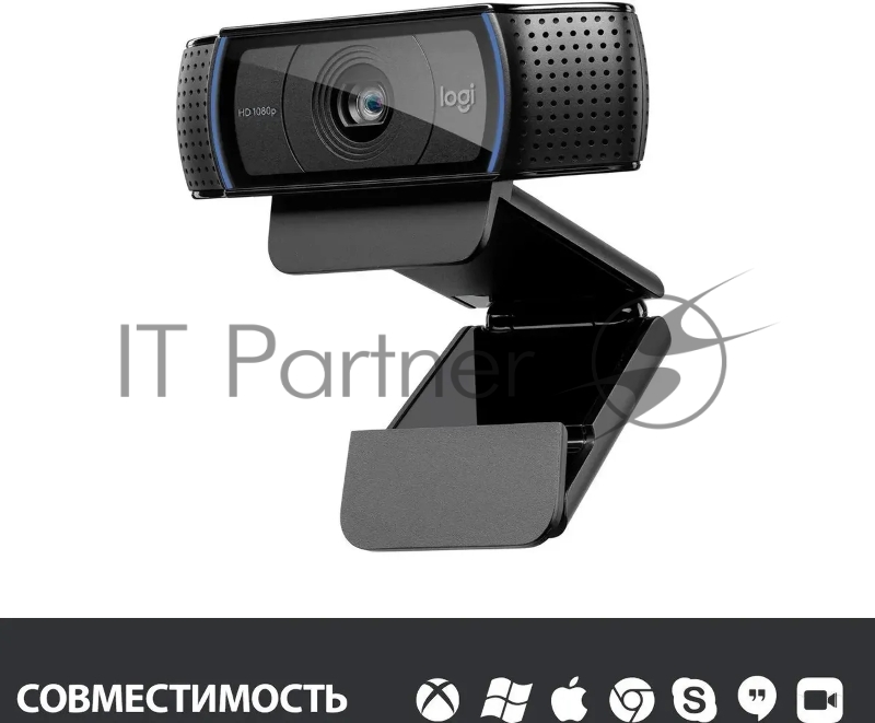 Веб-камера Logitech C920 HD Pro Webcam (Full HD 1080p/30fps, автофокус, угол обзора 78°, стереомикрофон, кабель 1.5м) (арт. 960-000998, M/N: VU0062)