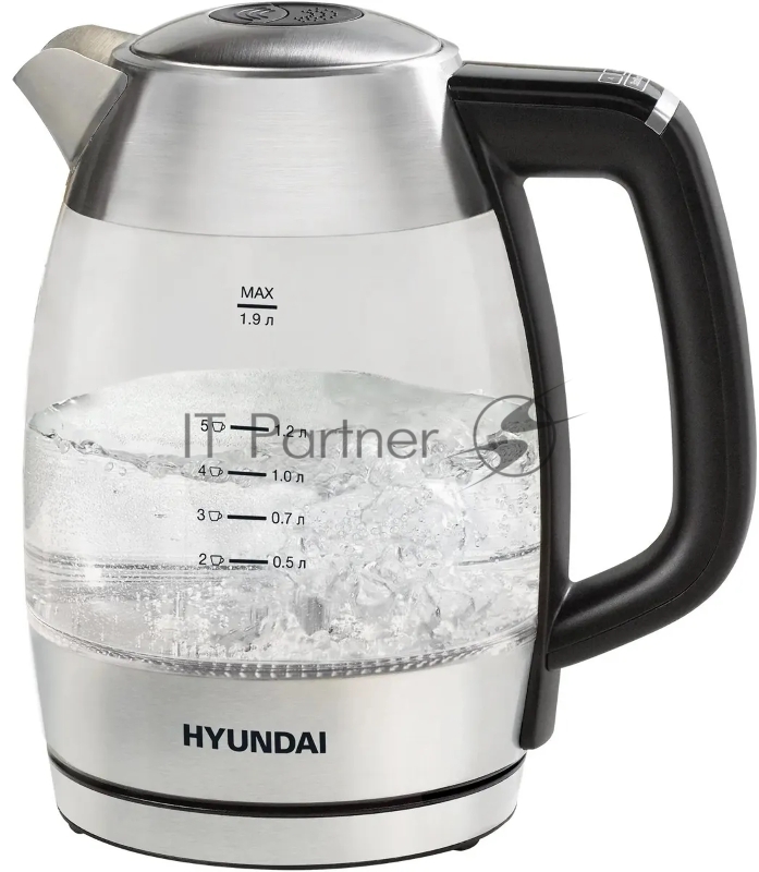 Чайник электрический Hyundai HYK-G9408, 1.9л, 2200Вт, черный/серебристый