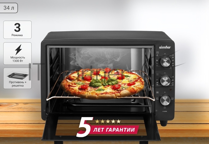 Мини-печь Simfer ALBENI Comfort M3416, 1300Вт, 3 режима работы, черный