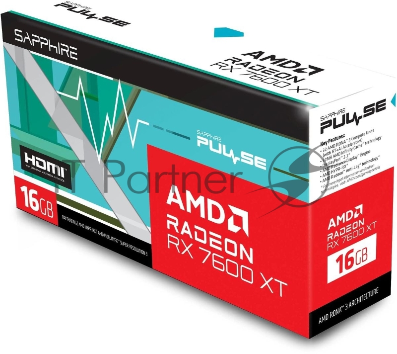 Видеокарта Sapphire RX7600XT PULSE GAMING OC 16GB GDDR6 128bit 2xDP 2xHDMI 2FAN