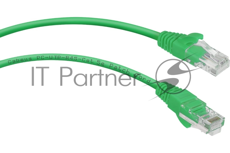 Неэкранированный патч-корд Cabeus, кат. 5е, неэкр., U/UTP, RJ45/RJ45, PVC, AWG24, 2м, зелёный