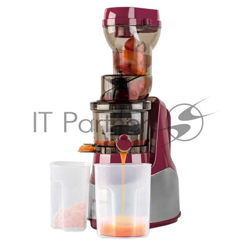 Соковыжималка шнекового типа Endever Sigma-102, красный/стальной, мощность 420 Вт, резервуар 1л, резервуар для мякоти 0,7 л, 2 шт./уп.