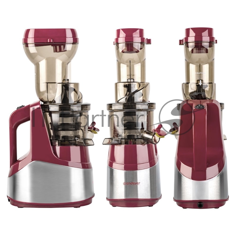 Соковыжималка шнекового типа Endever Sigma-102, красный/стальной, мощность 420 Вт, резервуар 1л, резервуар для мякоти 0,7 л, 2 шт./уп.