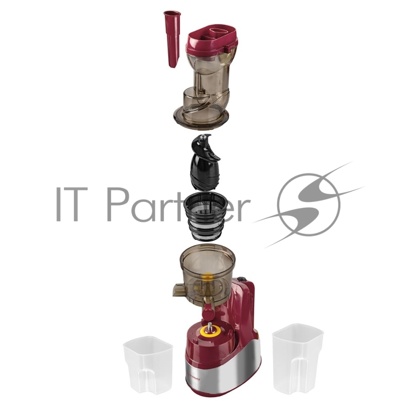 Соковыжималка шнекового типа Endever Sigma-102, красный/стальной, мощность 420 Вт, резервуар 1л, резервуар для мякоти 0,7 л, 2 шт./уп.