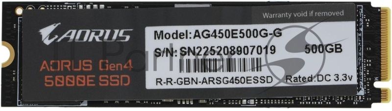 Накопитель SSD Gigabyte Aorus Gen4 5000E, AG450E500G-G 500Gb M.2 2280 Client PCI-Express 4.0 x4, NVMe 1.4 5000/3800 RTL
