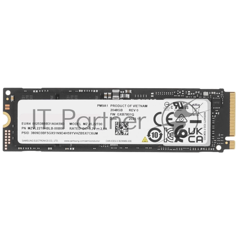 Твердотельный накопитель Samsung SSD M.2 2.0Tb PM9A1 <MZVL22T0HBLB> (OEM аналог 980 PRO) (PCI-E 4.0 x4, up to 7000/5200MBs, 3D TLC, DDR4, NVMe 1.3, 1200TBW, 22х80mm)