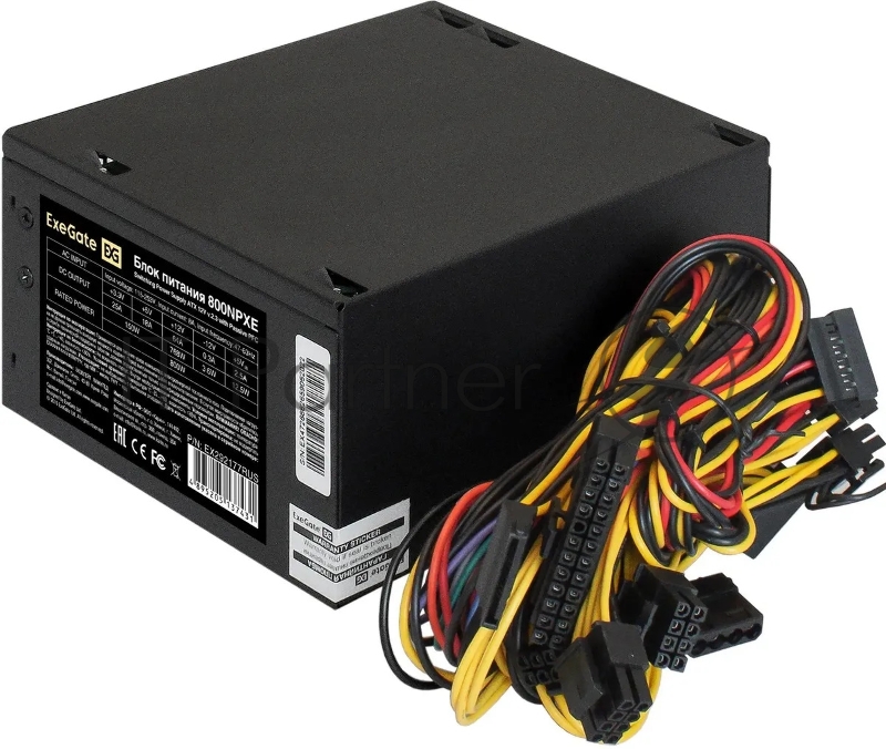 Блок питания 800W ExeGate 800NPXE (ATX, PPFC, SC, 12cm fan, 24pin, (4+4)pin, 2xPCI-E, 5xSATA, 3xIDE, black, кабель 220V 1,8м с защитой от выдергивания)