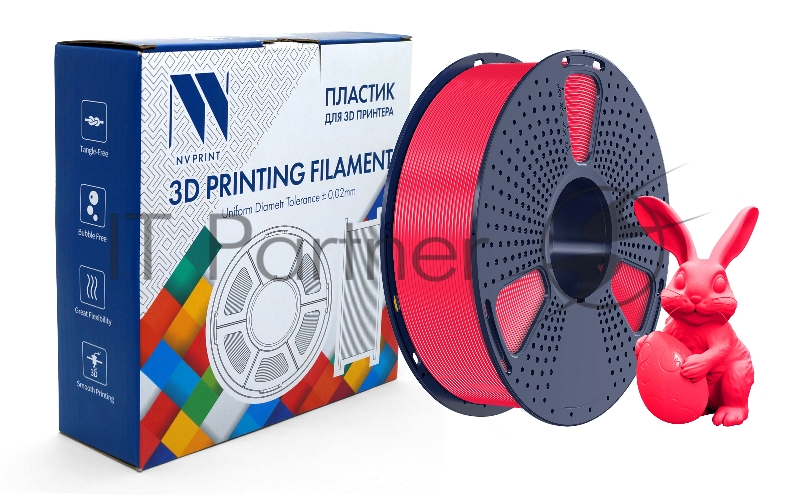 Филамент NVPRINT PETG Glow Red для 3D печати диаметр 1.75мм длина 330 метров масса 1 кг