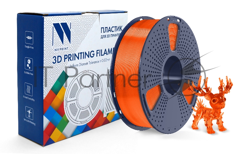 Филамент NVPRINT PLA+ Trasparent Orange для 3D печати диаметр 1.75мм длина 330 метров масса 1 кг