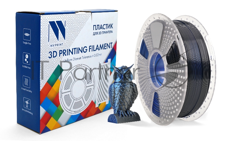 Филамент NVPRINT Silk PLA+ Black/Blue для 3D печати диаметр 1.75мм длина 330 метров масса 1 кг