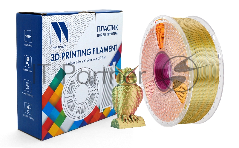 Филамент NVPRINT Silk PLA+ Red/Yellow/Green для 3D печати диаметр 1.75мм длина 330 метров масса 1 кг