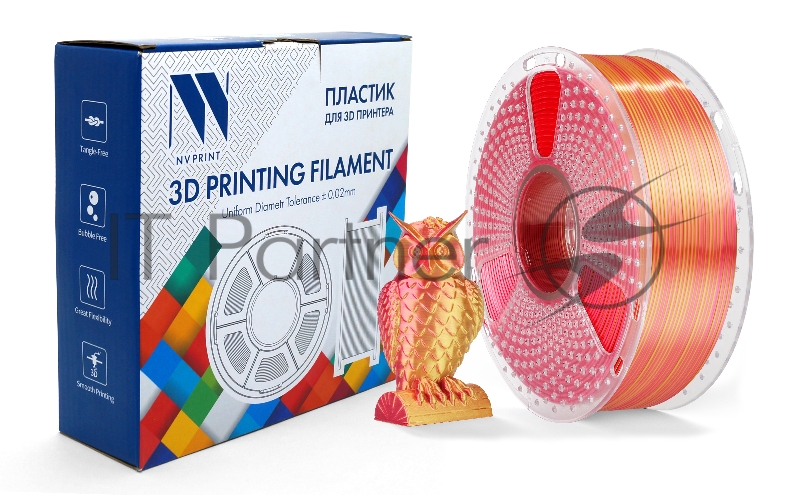Филамент NVPRINT Silk PLA+ Red/Gold для 3D печати диаметр 1.75мм длина 330 метров масса 1 кг