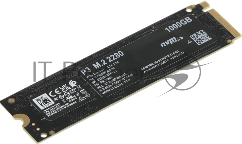 Накопитель SSD Crucial P3, 1000GB, M.2(22x80mm), NVMe, PCIe 3.0 x4, QLC, R/W 3500/3000MB/s, IOPs н.д./н.д., TBW 220, DWPD 0.1 (12 мес.)