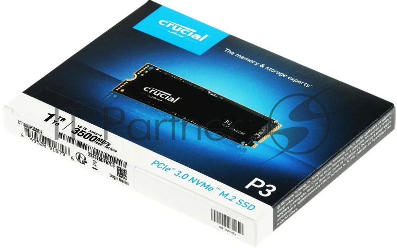 Накопитель SSD Crucial P3, 1000GB, M.2(22x80mm), NVMe, PCIe 3.0 x4, QLC, R/W 3500/3000MB/s, IOPs н.д./н.д., TBW 220, DWPD 0.1 (12 мес.)