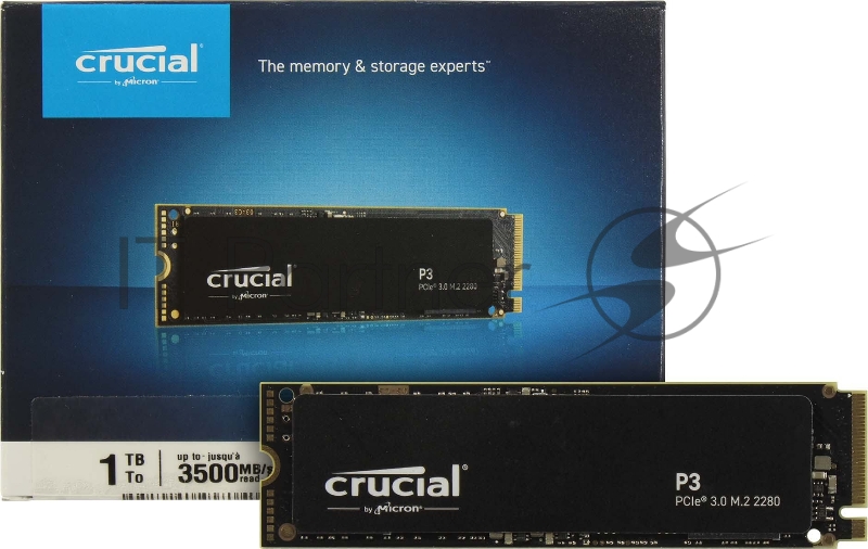 Накопитель SSD Crucial P3, 1000GB, M.2(22x80mm), NVMe, PCIe 3.0 x4, QLC, R/W 3500/3000MB/s, IOPs н.д./н.д., TBW 220, DWPD 0.1 (12 мес.)