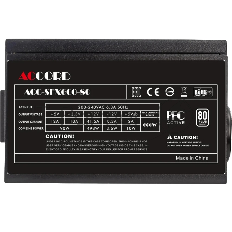 Блок питания Accord ACC-SFX600-80 SFX 600W 24pin APFC 80mm fan 3xSATA RTL