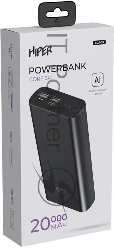 Внешний аккумулятор HIPER CORE 3XL Metal чёрный (20000 мАч)