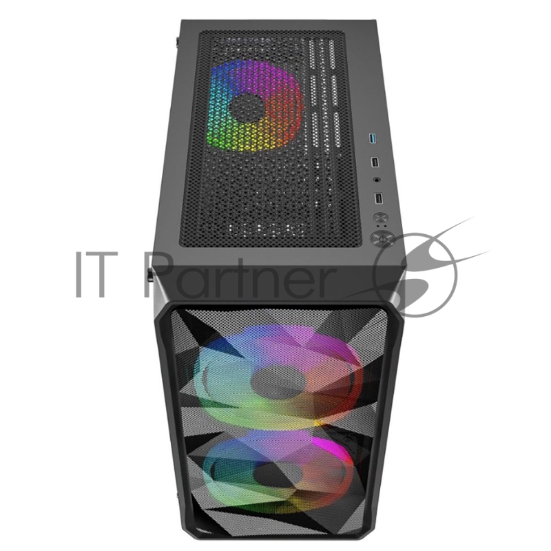 Корпус компьютерный Powercase Mistral Micro A3B ARGB, Tempered Glass, 2x 140mm ARGB PWM+1x 120mm ARGB PWM, чёрный, mATX (CMMAB-A3)