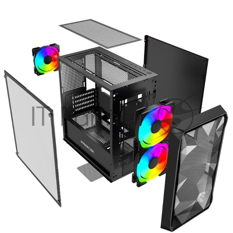 Корпус компьютерный Powercase Mistral Micro A3B ARGB, Tempered Glass, 2x 140mm ARGB PWM+1x 120mm ARGB PWM, чёрный, mATX (CMMAB-A3)