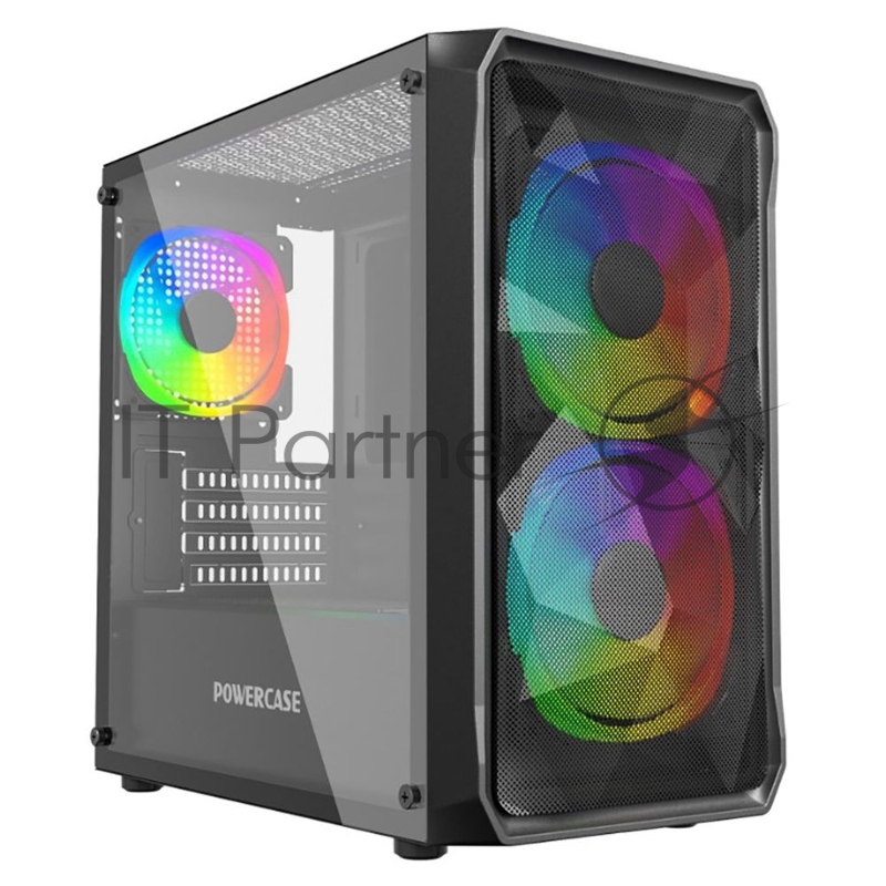 Корпус компьютерный Powercase Mistral Micro A3B ARGB, Tempered Glass, 2x 140mm ARGB PWM+1x 120mm ARGB PWM, чёрный, mATX (CMMAB-A3)