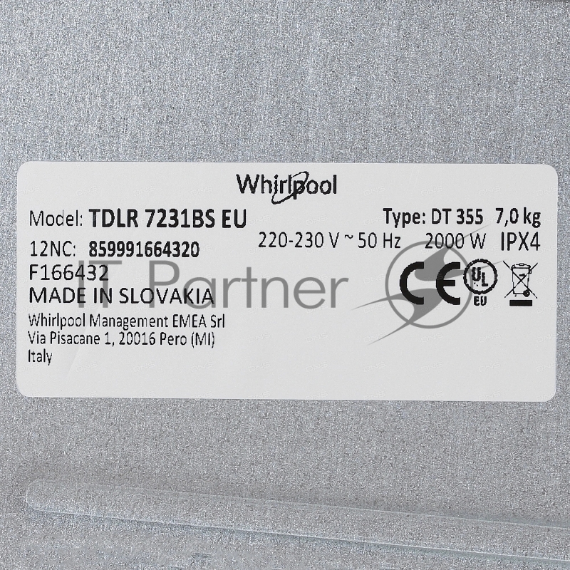 Стиральная машина с верхней загрузкой TDLR7231BS WHIRLPOOL