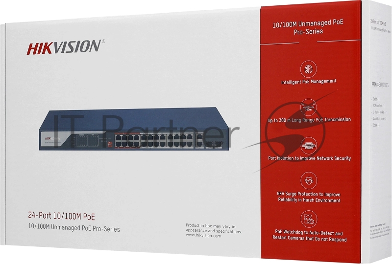 Коммутатор Hikvision DS-3E0326P-E(C) (L2) 24x1Гбит/с 2xКомбо(1000BASE-T/SFP) 2SFP 24PoE 370W неуправляемый