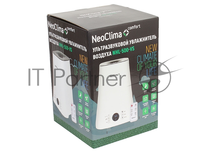 Увлажнитель воздуха Neoclima NHL-500-VS Емкость бака 5 л, Рабочее напряжение 230 В/50 Гц, Мощность 25 Вт, Уровень шума <35 дБ, Класс защиты IPX3, Расход воды 250 мл/ч, Обслуживаемая площадь до 40 кв. м., Вес 1,32 кг, Габариты 200х200х300 мм, цифрово