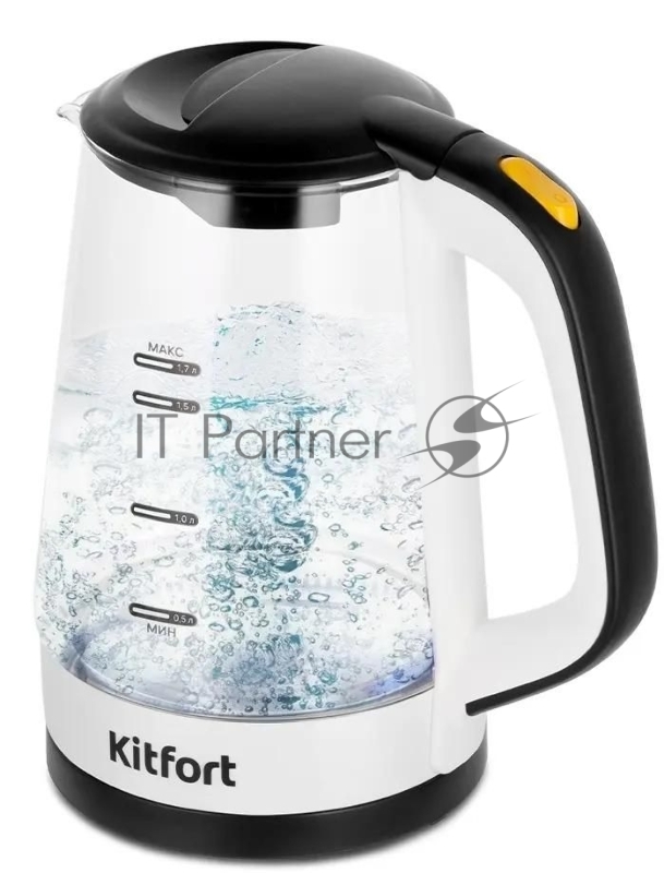 Чайник электрический Kitfort КТ-6635 1.7л. 2200Вт белый/черный корпус: стекло/пластик