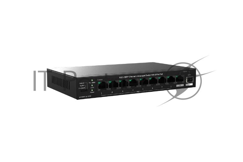 Коммутатор неуправляемый Tenda TEG1110PF-8-120W PoE, 10 портов, 9x1 Гбит/с, SFP 1х1 Гбит/с, PoE 8х30 Вт (до 102 Вт)