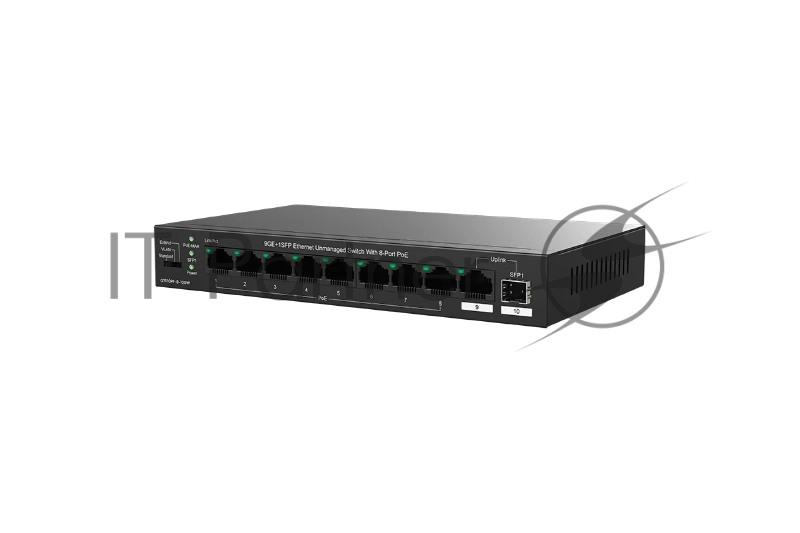 Коммутатор неуправляемый Tenda TEG1110PF-8-120W PoE, 10 портов, 9x1 Гбит/с, SFP 1х1 Гбит/с, PoE 8х30 Вт (до 102 Вт)