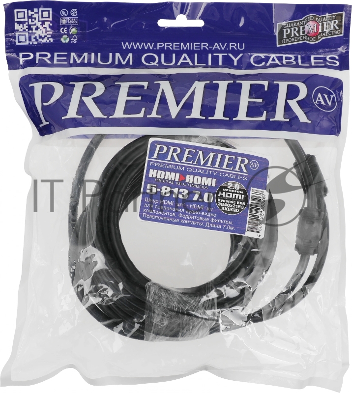 Кабель соединительный аудио-видео Premier 5-813 HDMI (m)/HDMI (m) 7м. феррит.кольца черный (5-813 7.0)