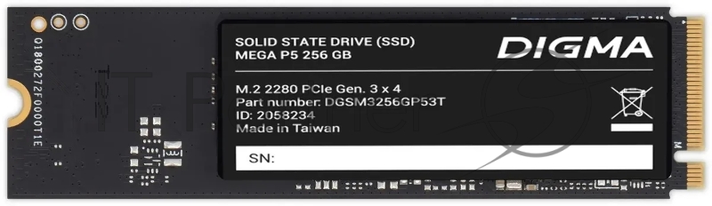 Накопитель SSD Digma PCIe 3.0 x4 256GB DGSM3256GP53T Mega P5 M.2 2280
